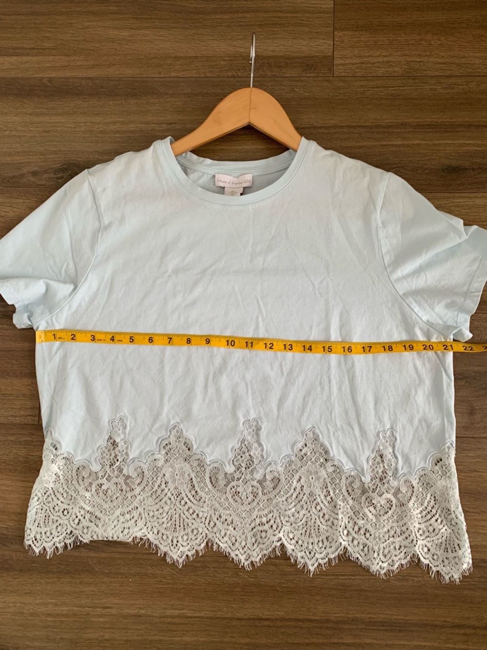 House of Harlow 1960 100% cotton Pale Blue Lace-Hem Short Sleeve Tee size L - Picture 7 of 11